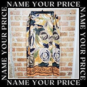 VTG Colorful Earthy Colorful Floral Silky Satin Flowy Wrap Maxi Skirt w/ Scarf